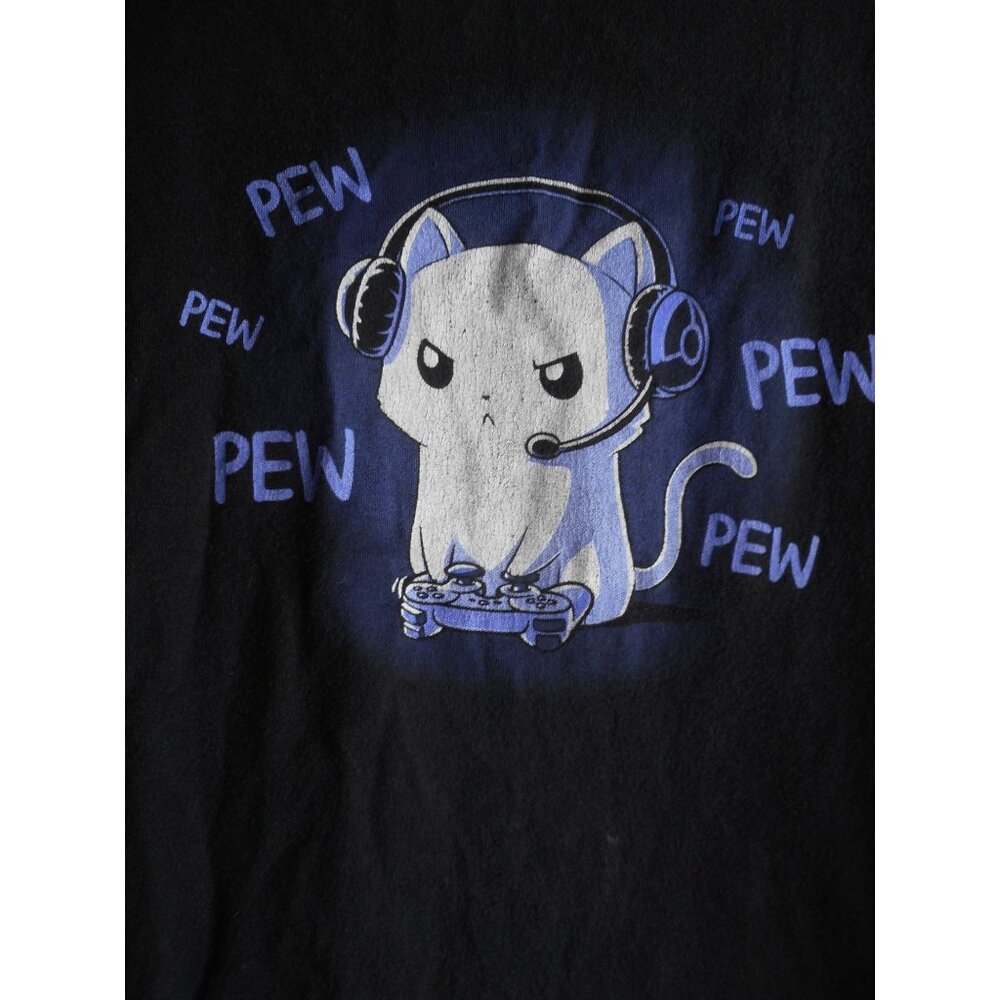 Purple on Black Pew Pew Video Gaming Cat T Shirt Sz M 100% Cotton Teeturtle - Picture 2 of 5